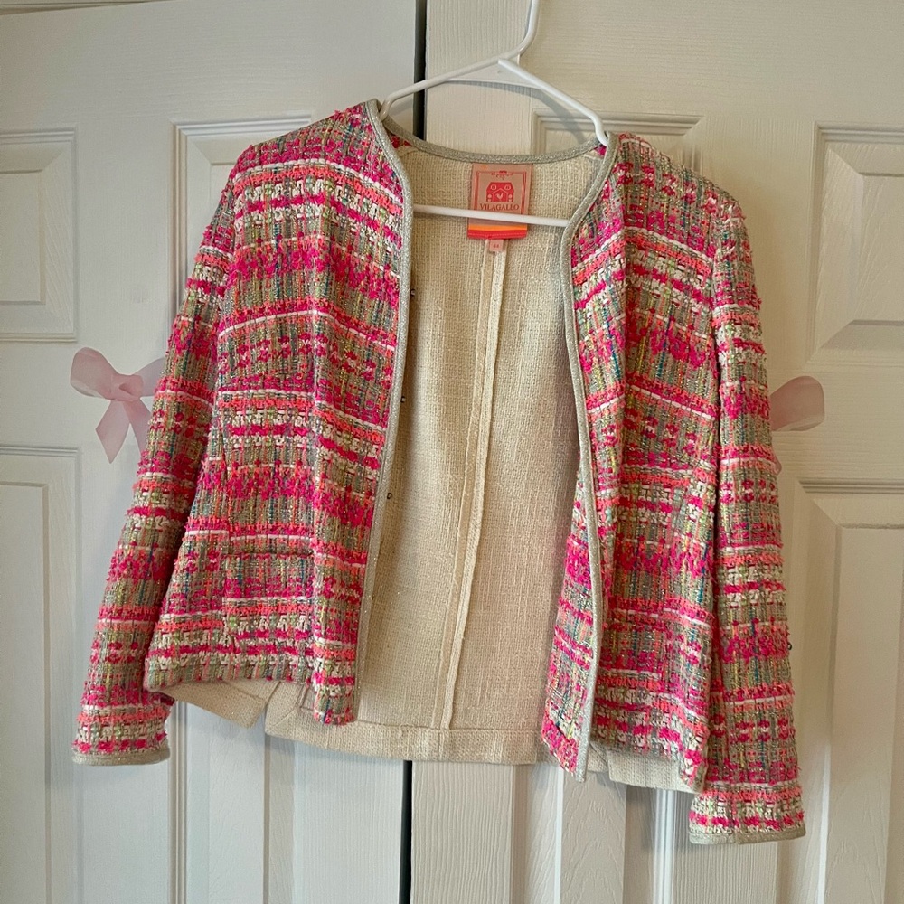 Vilagallo Tweed Jacket, Pink Multicolor